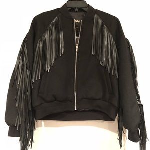 Maje Bomber Jacket with Fringes